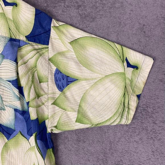 Tommy Bahama Hawaiian Shirt Men L Green Blue Floral 100% Silk Resort Vacation - Picture 12 of 16